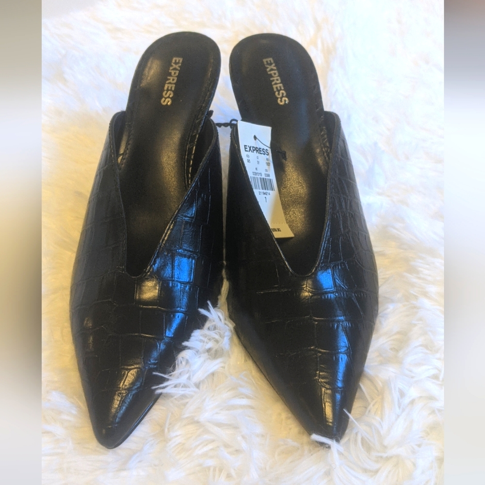 Express Black Croc Print Mules